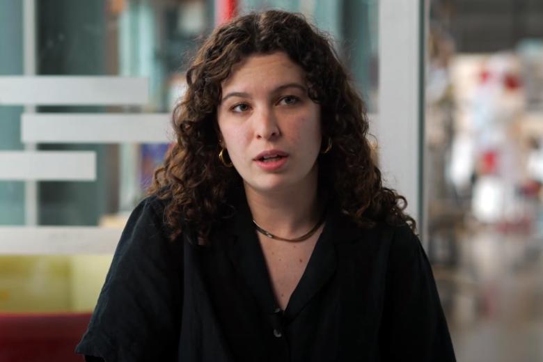 Student talking to camera