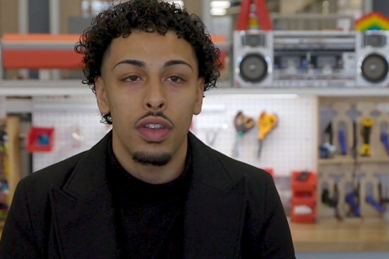 Student talking to camera