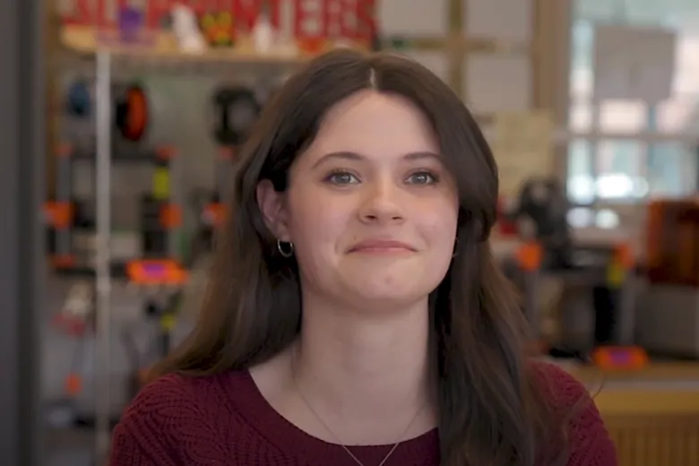 Student talking to camera