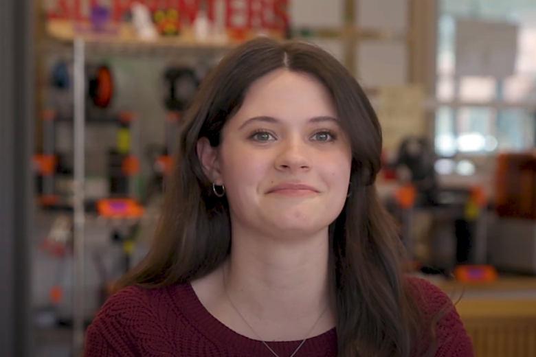 Student talking to camera