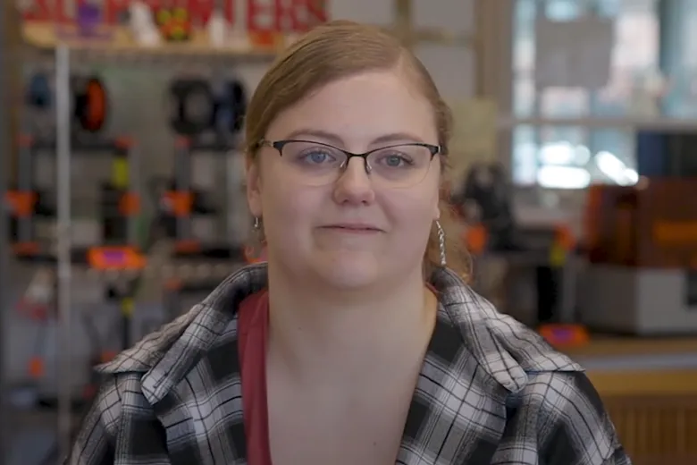 Student talking to camera