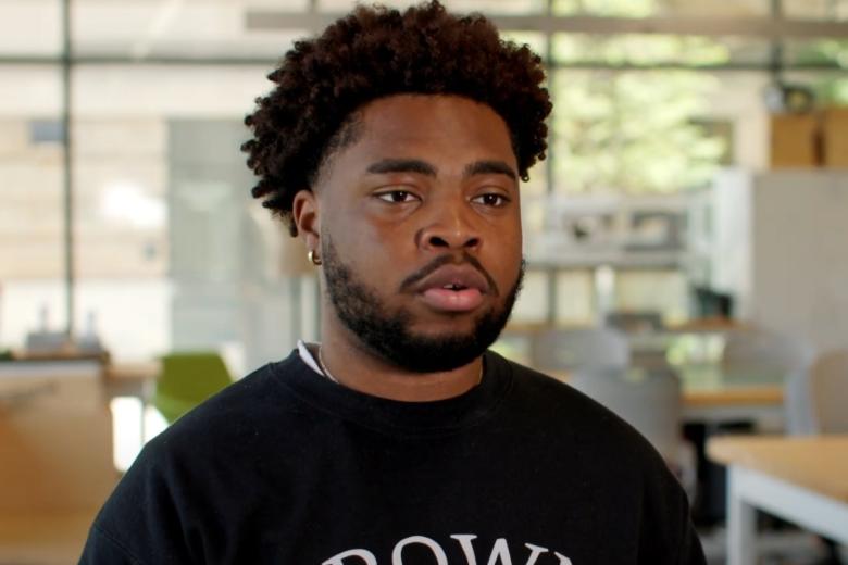 Student talking to camera