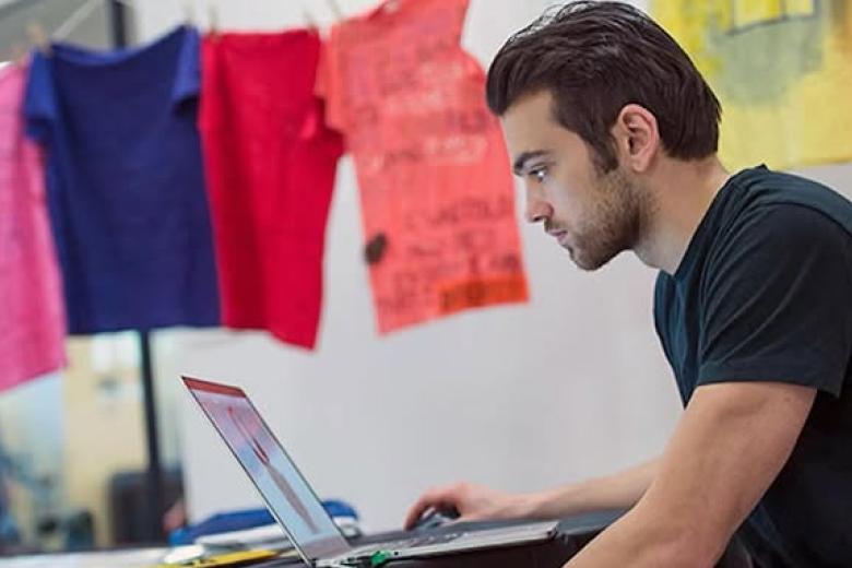Student using a laptop