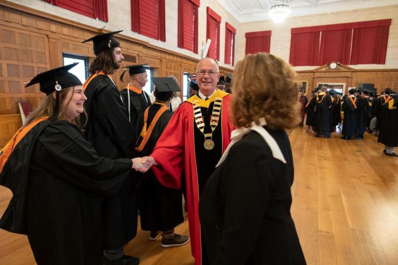 Students lined up to graduate