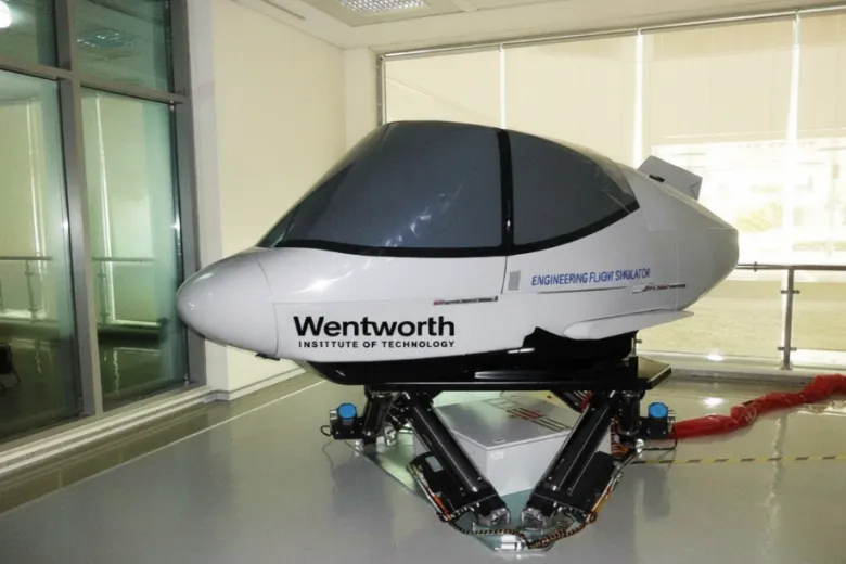 An exterior view of the Wentworth Institute of Technology Flight Simulator