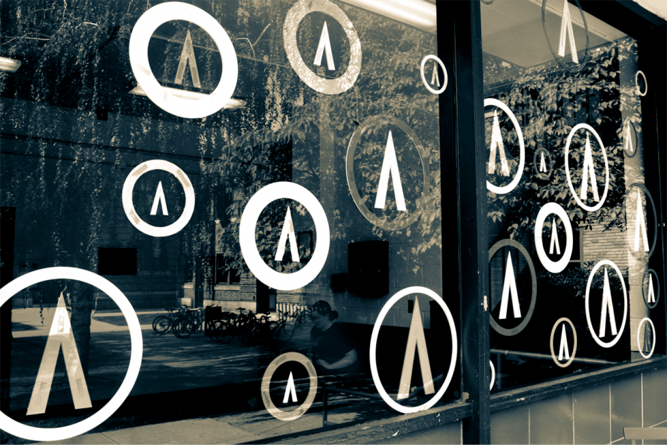 A window with the Accelerate logo