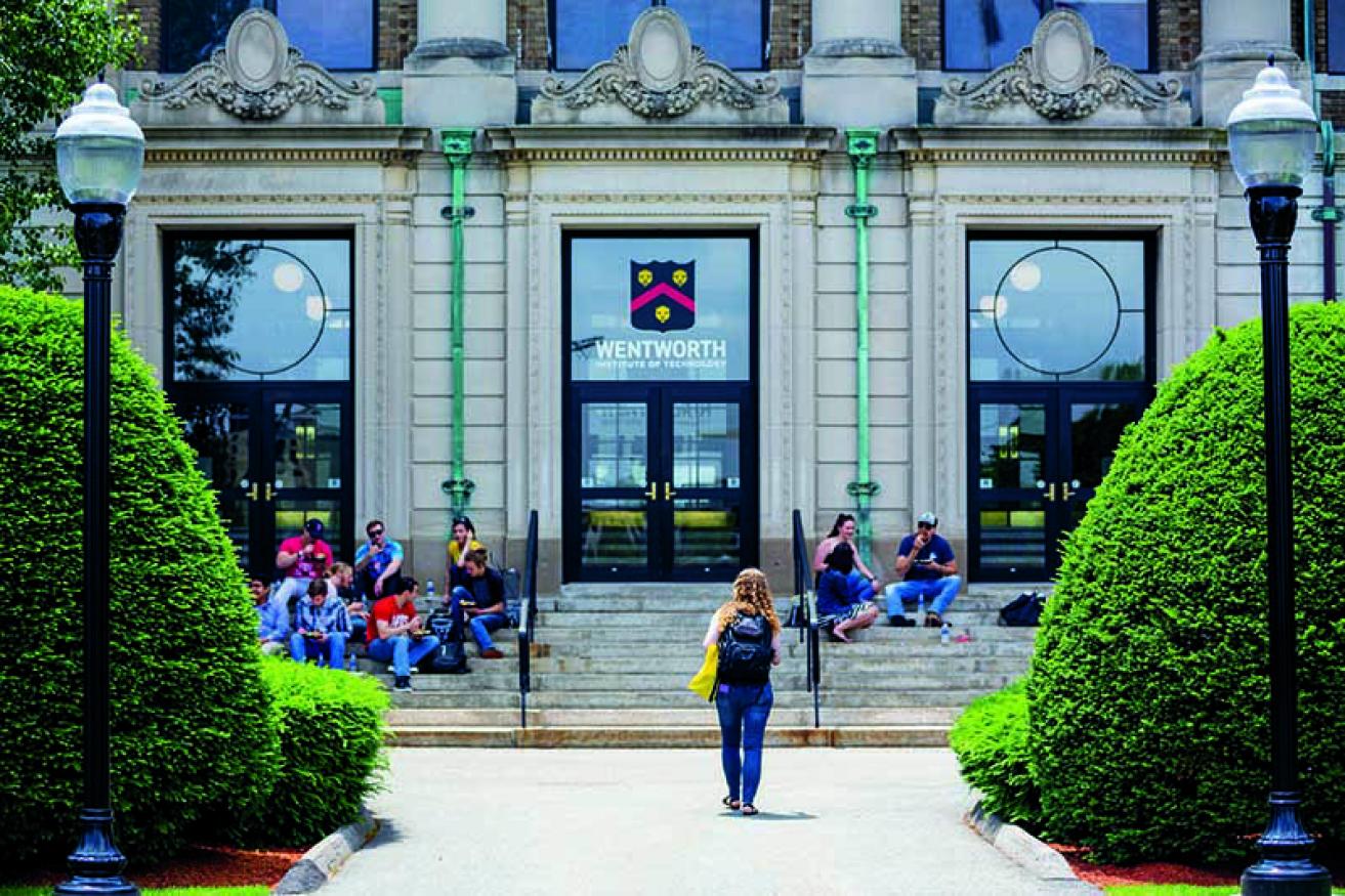 Wentworth Hall Exterior with students