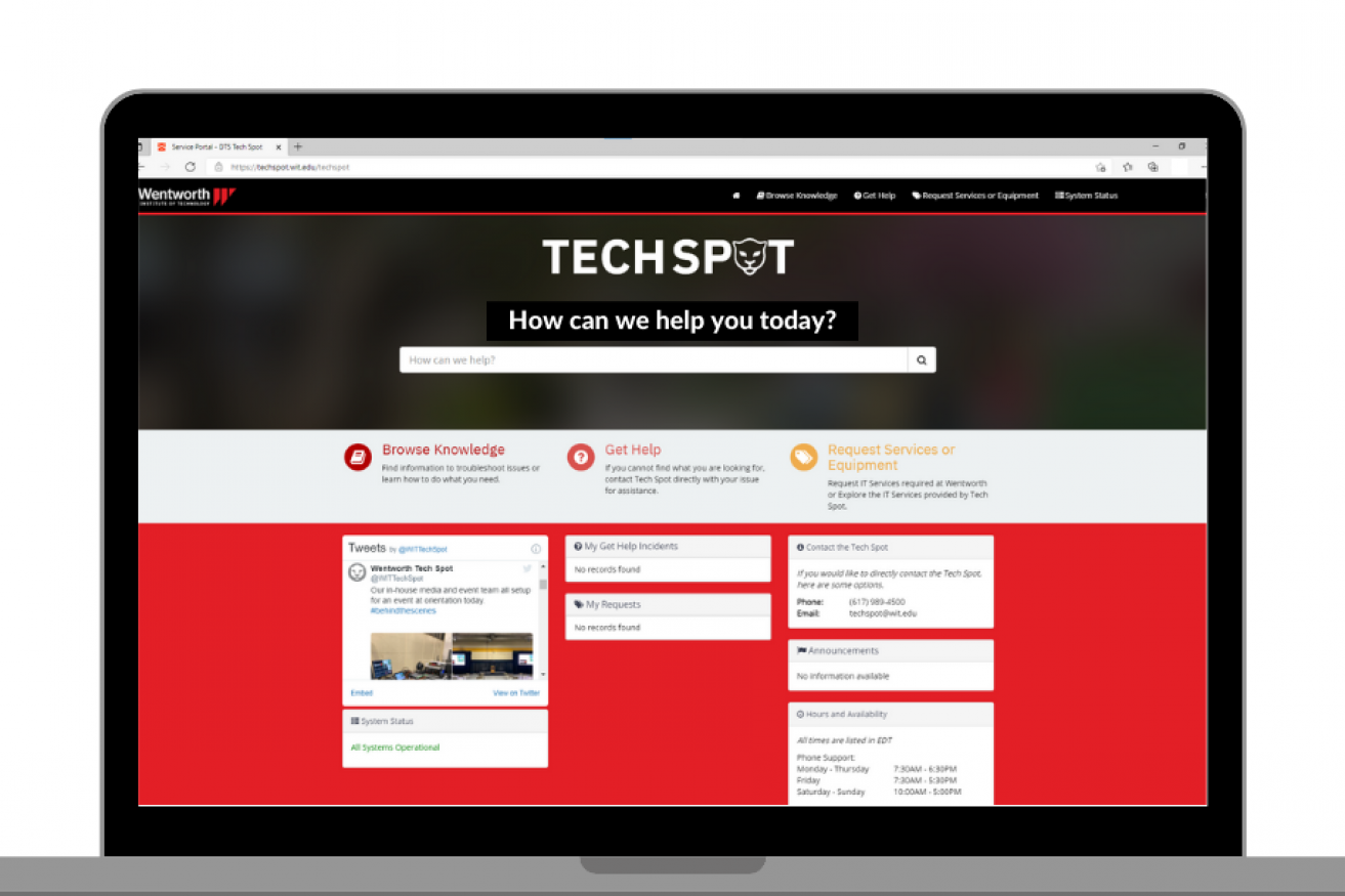 Screen shot of Tech Spot Service Portal