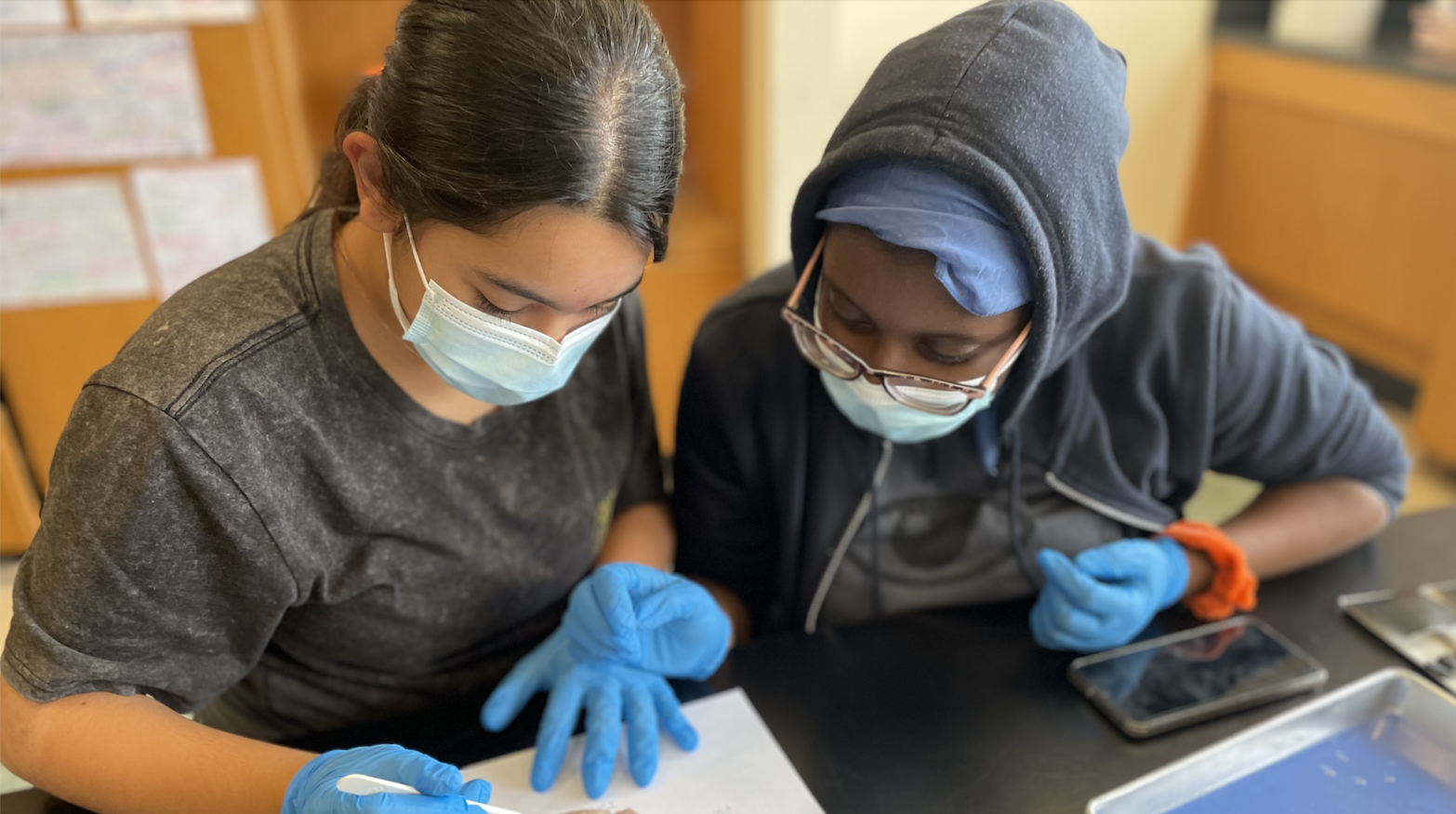 two students working in a lab
