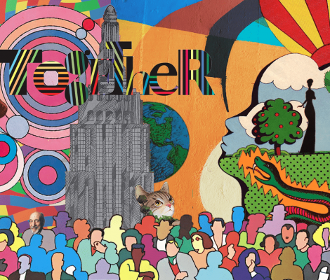 colorful art showing images of people and sunshine