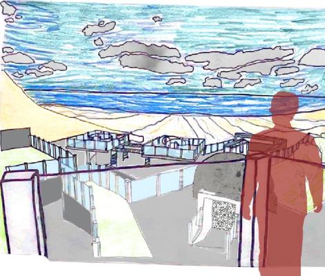 a graphic showing a silhouette of a person looking at a reimagined bunker