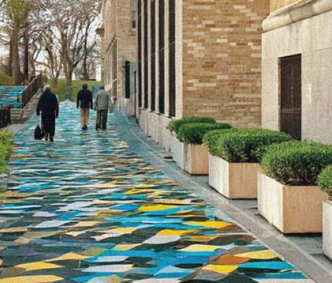 a rendering of a colorful walkway entitled the mosaic 