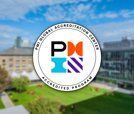 PMI Global Accreditation Center Accredited Program Logo on a background showing the Wentworth Quad