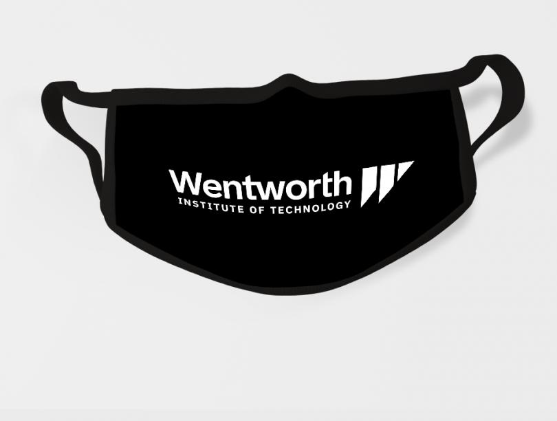 Face mask branded with Wentworth logo.