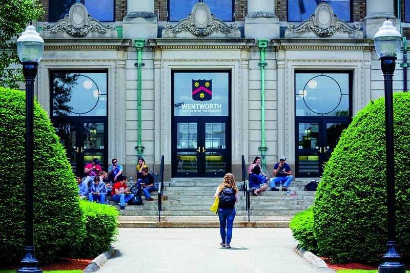 Wentworth Hall Exterior with students