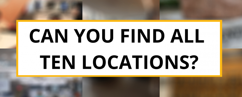 Text in front of blurry photos asking, "Can you find all ten locations?"