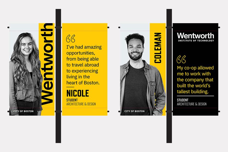 The Wentworth street banner designs featuring 2 students