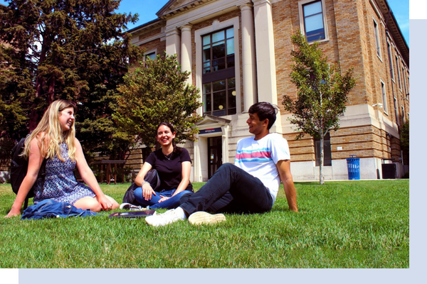 Students sitting on Wentworth Campus Quad