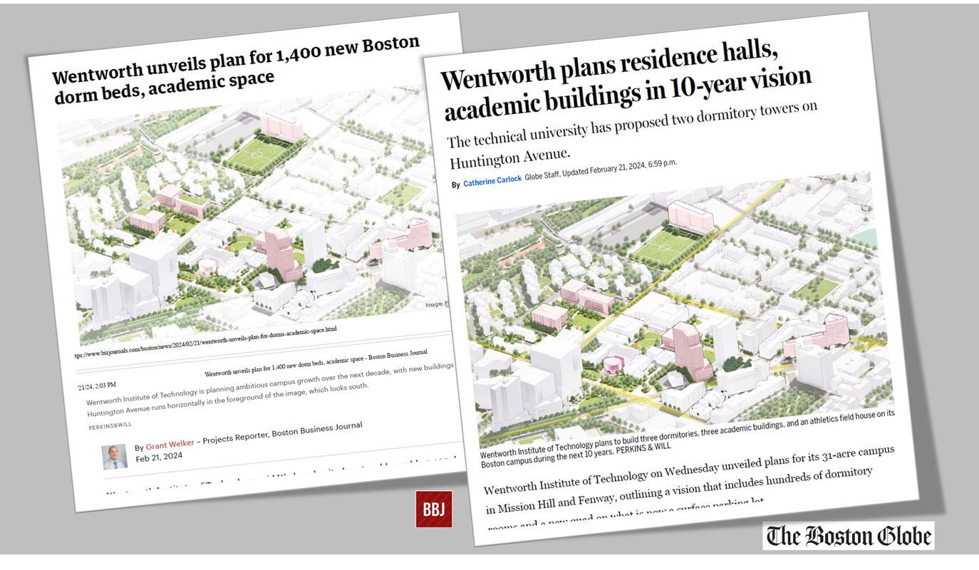 Covers of Wentworth Institutional Master Plan coverage in papers