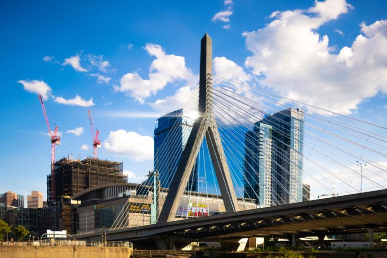 A photo of the Leonard P. Zakim Bunker Hill Memorial Bridge a cable-stayed bridge.