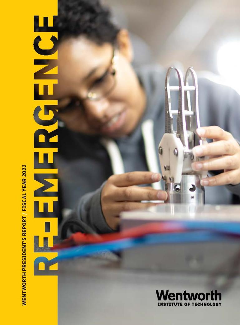 a cover of a magazine showing a student in a lab