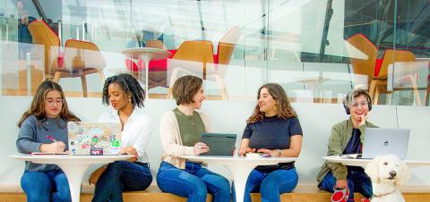 Female students studying together.