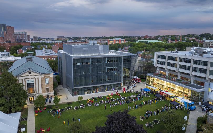aerial shot of a college campus