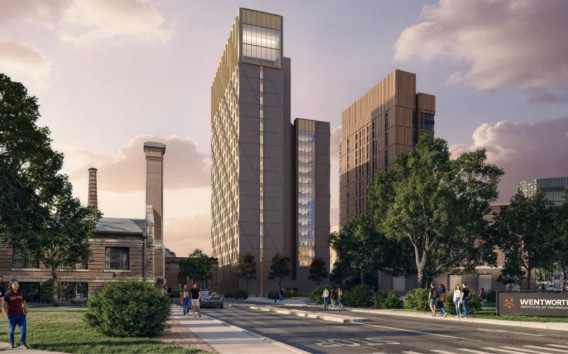a rendering of a new residence hall