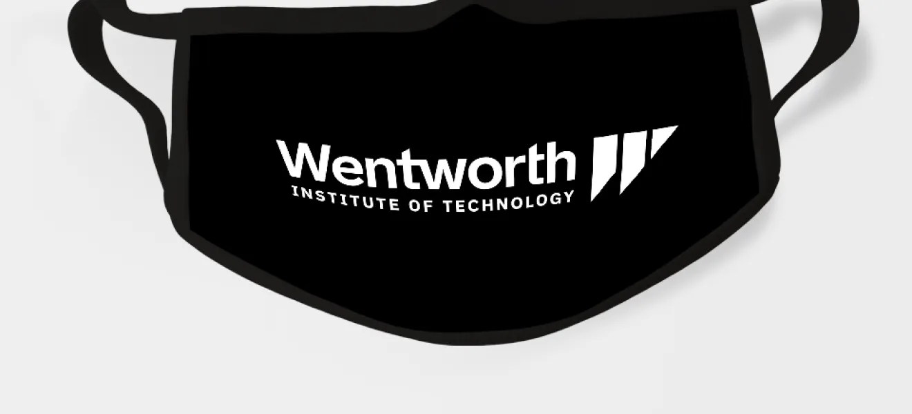 Face mask branded with Wentworth logo.