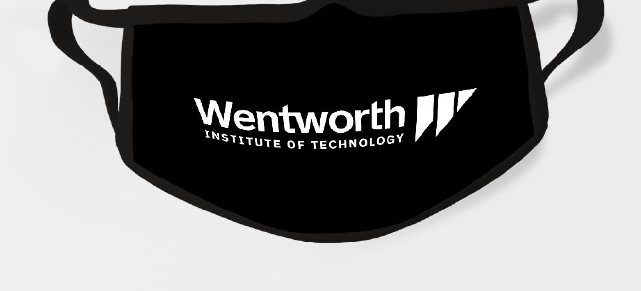 Face mask branded with Wentworth logo.