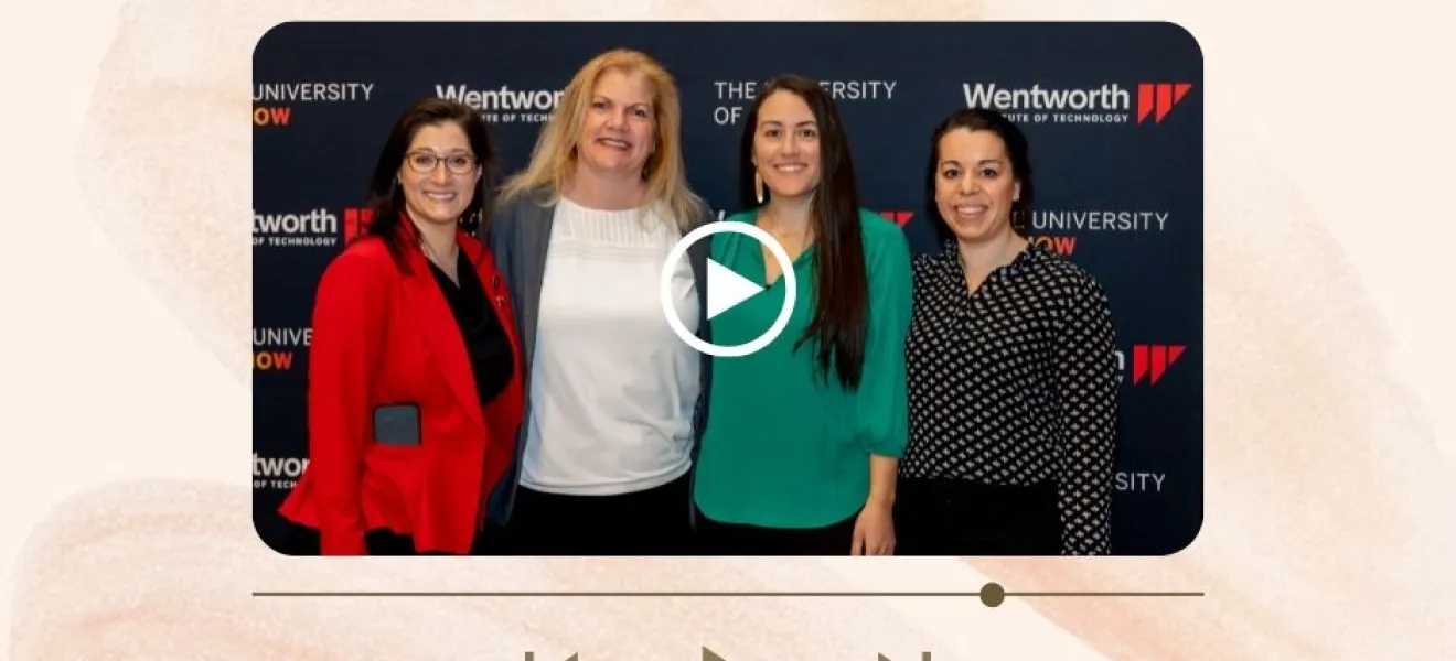 graphic showing four women and a video play button overlay