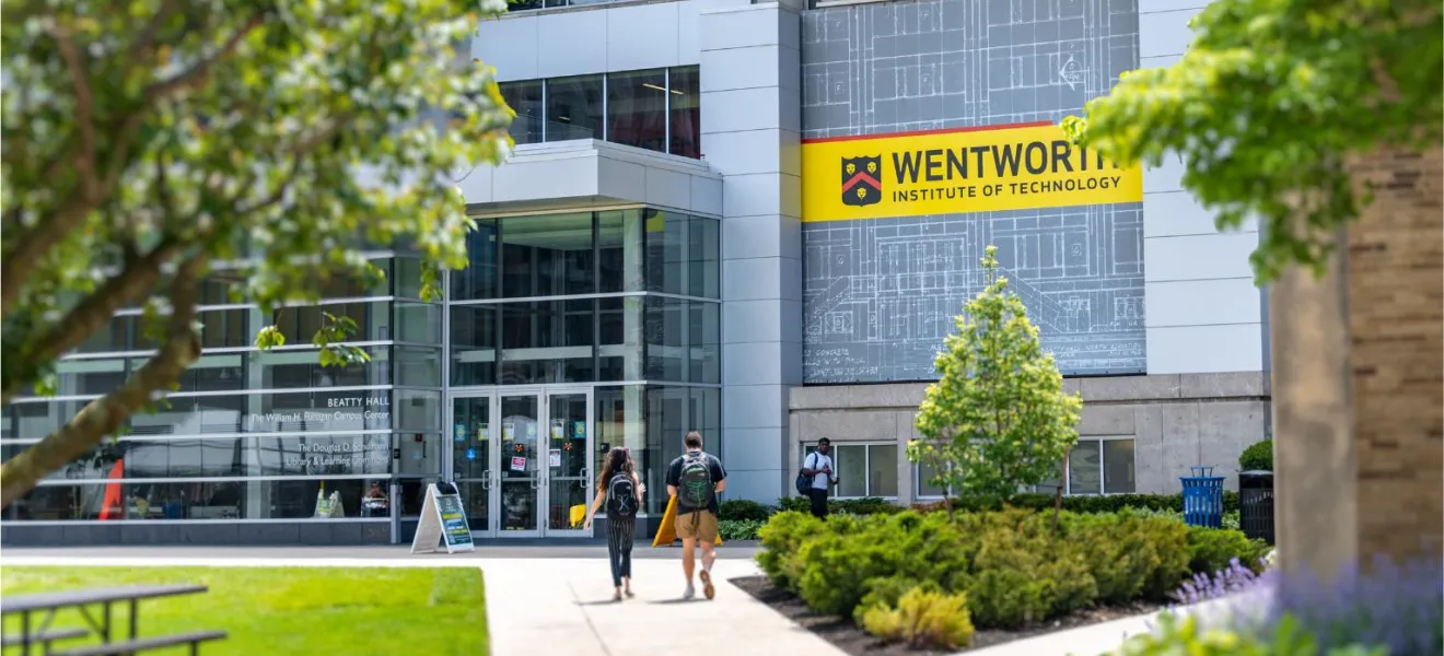 Students walking on Wentworth Campus Quad