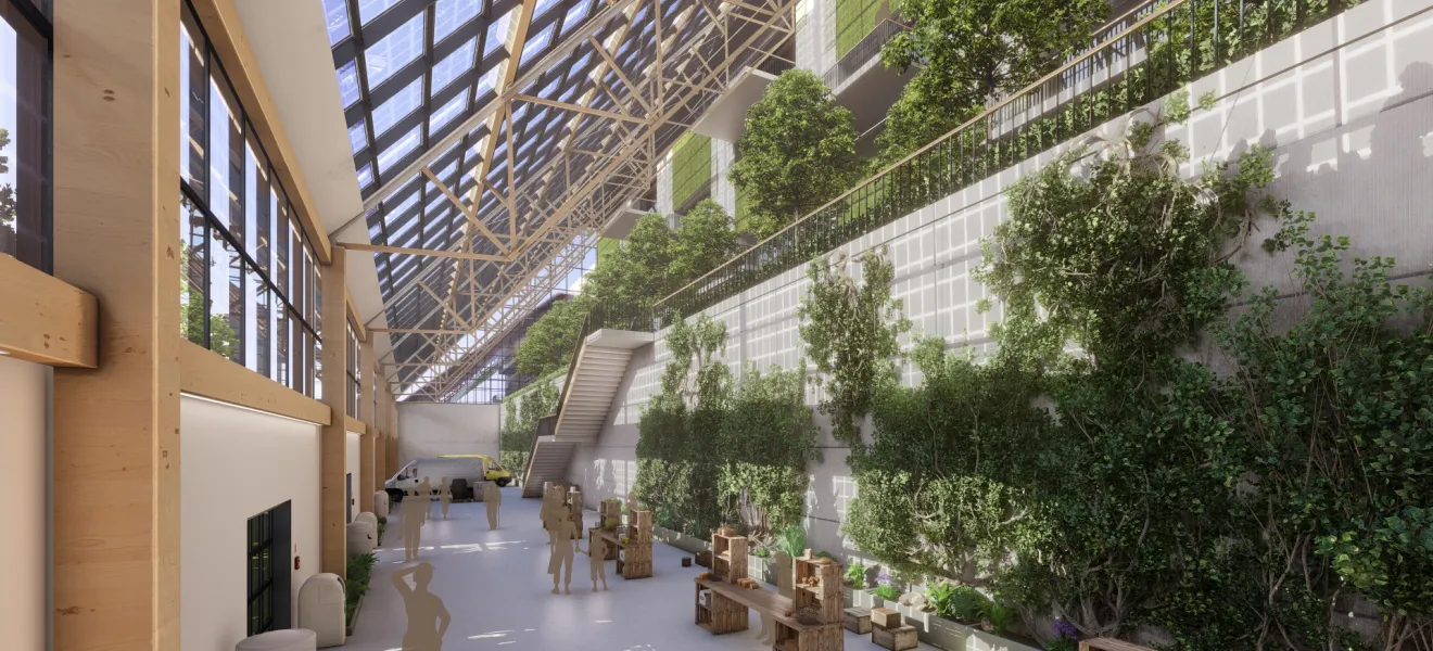 architectural rendering of a farmers market