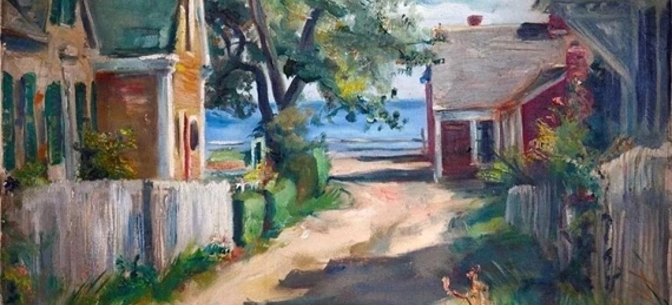 oil painting of a small beach town