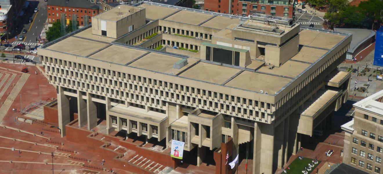 aerial shot of boston city hall