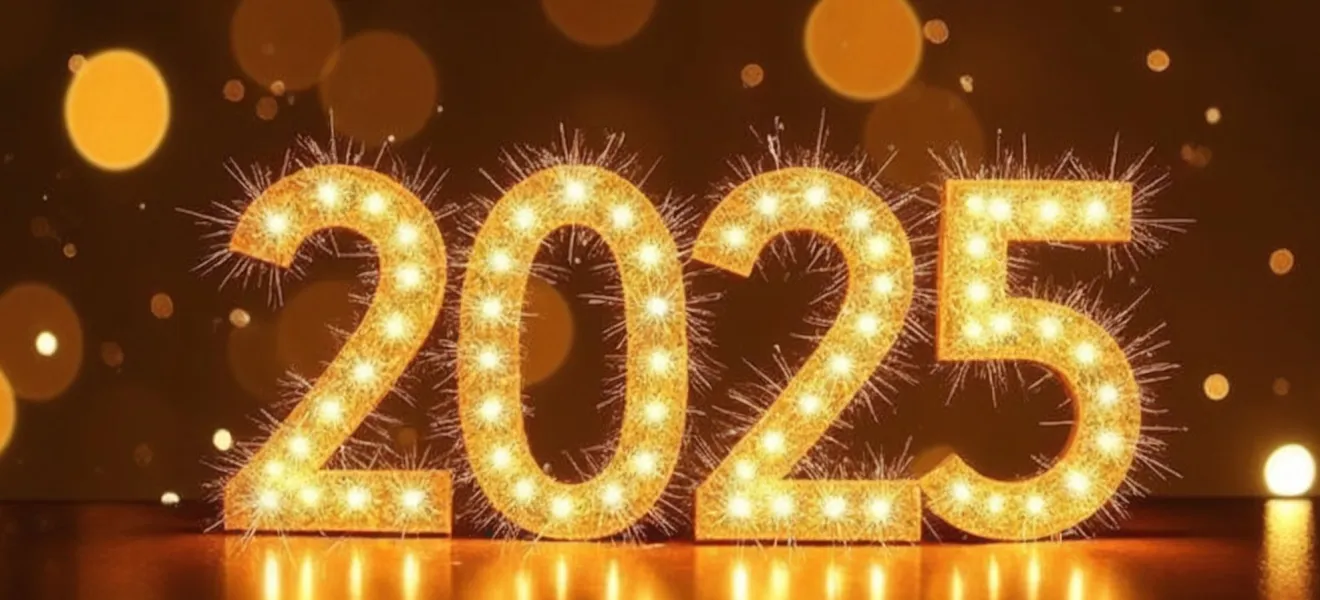 The numbers 2025 in gold light