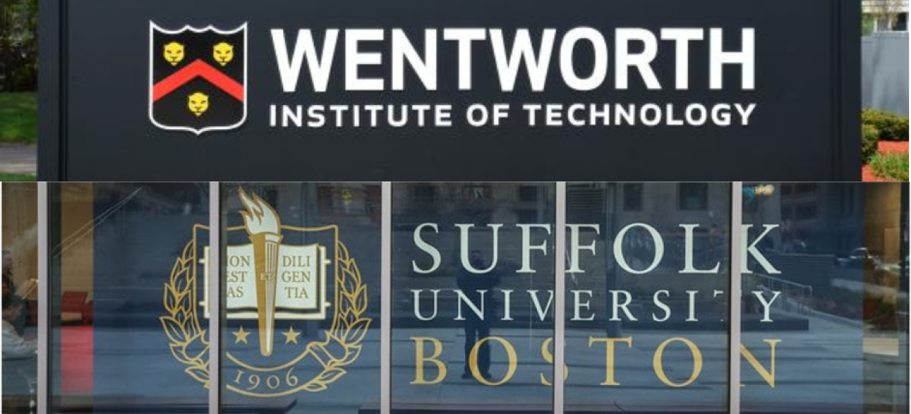two different university signs reading "wentworth" and "suffolk"