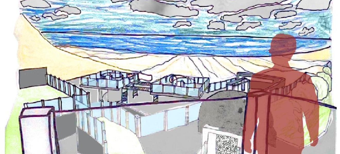 a graphic showing a silhouette of a person looking at a reimagined bunker