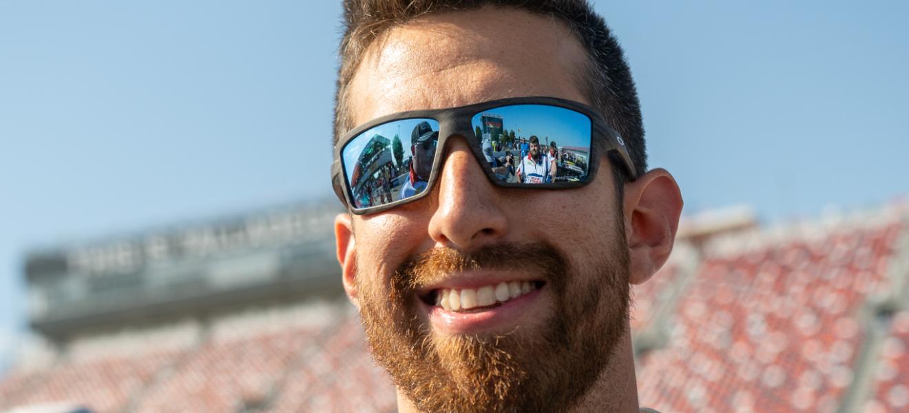 portrait of a man in a racing outfit