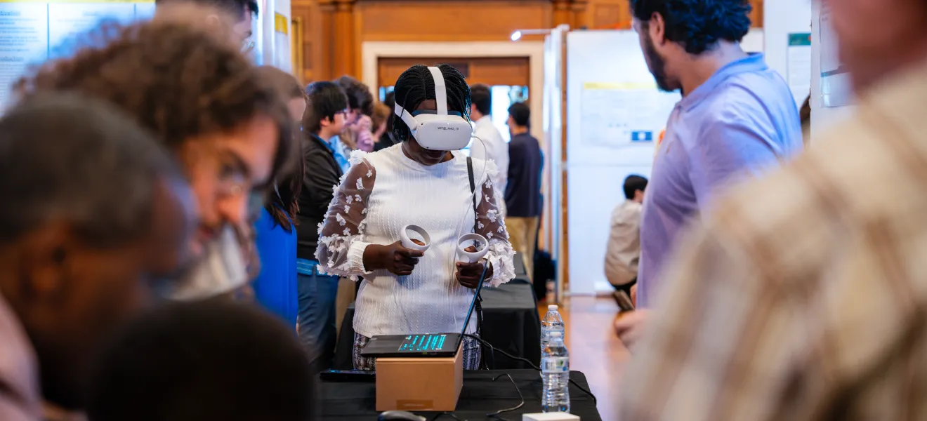a woman using a virtual reality headset