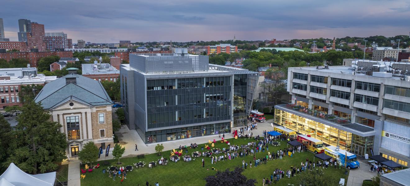 aerial shot of a college campus