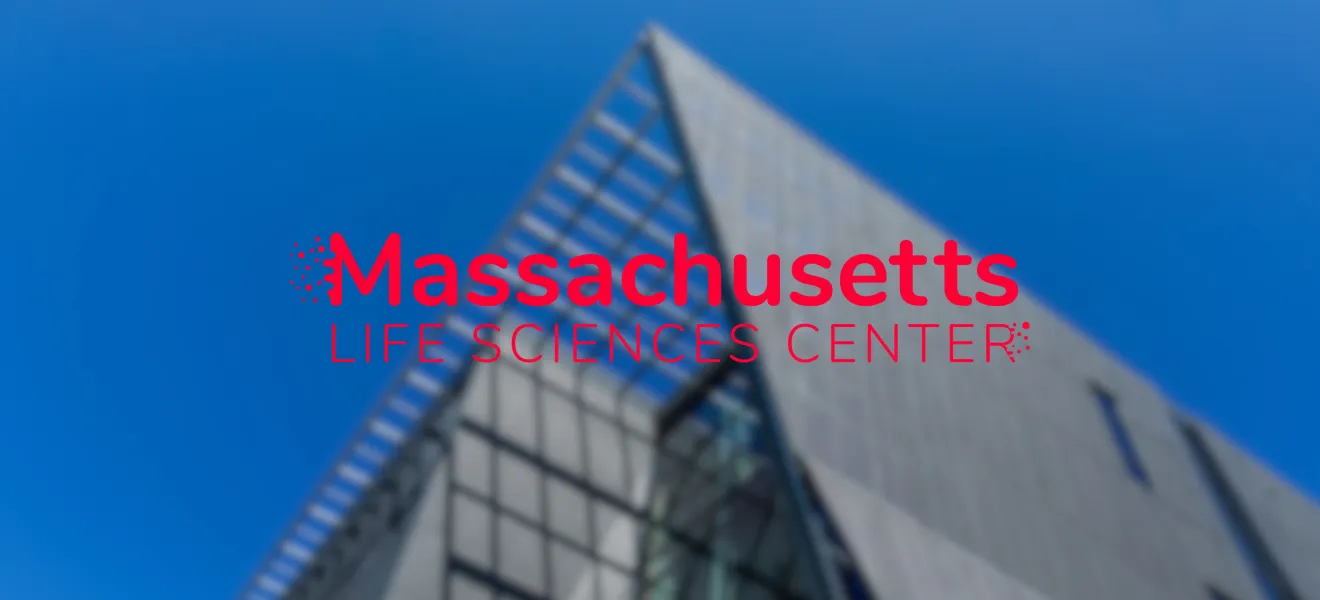 text reading "massachusetts life sciences center" over an image of a wentworth building