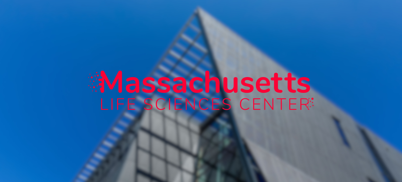 text reading "massachusetts life sciences center" over an image of a wentworth building