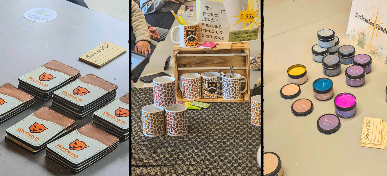 a collage of items including mugs and paints