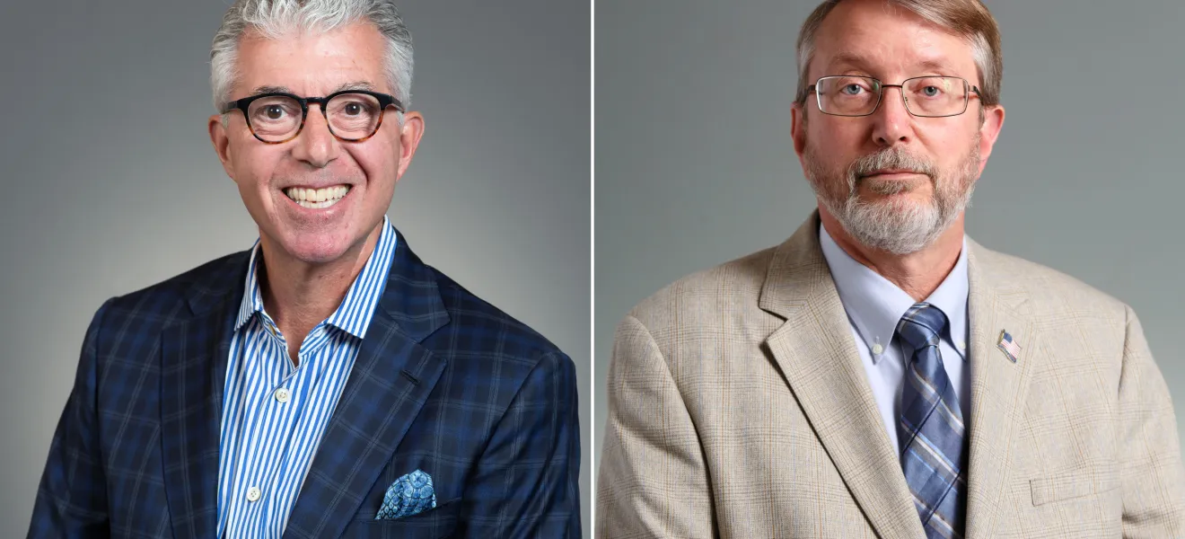 two different portraits of men shown side by side
