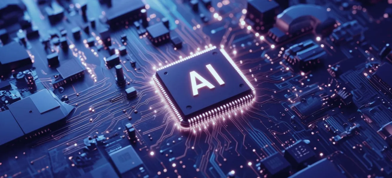 a blue computer motherboard with the word "ai" on top