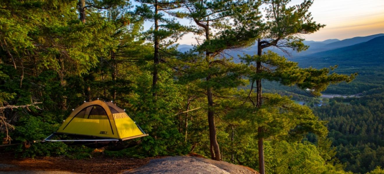 A suspension tent on top of a mountain