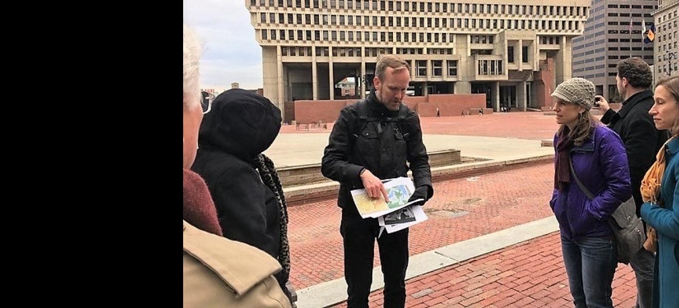 A professor stands in Boston's Government Center location