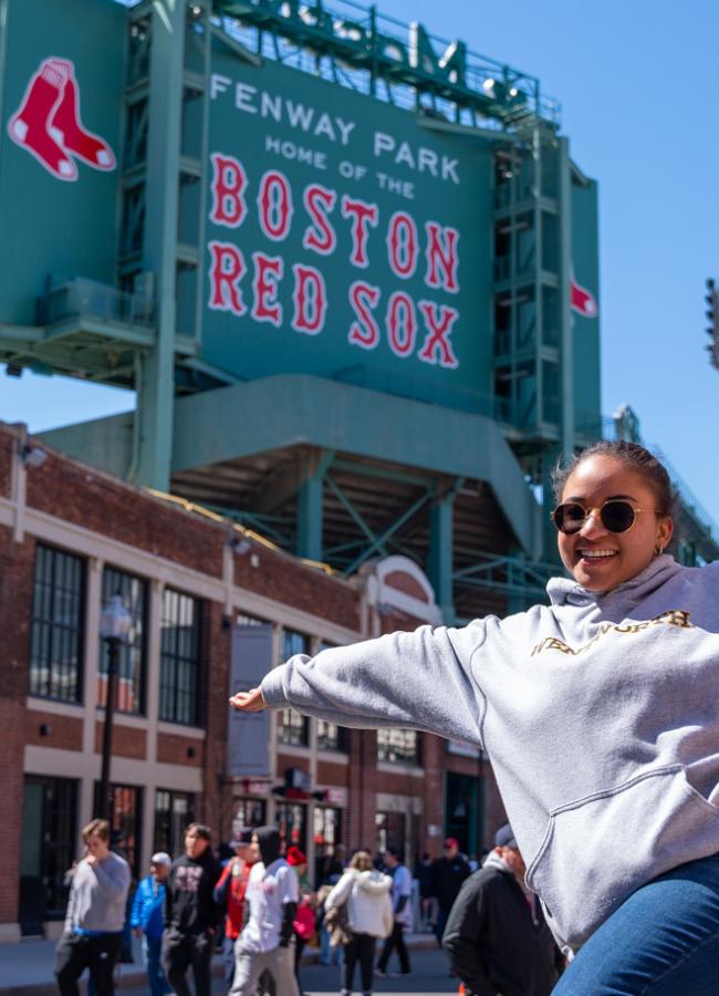 wentworth student outside of fenway park
