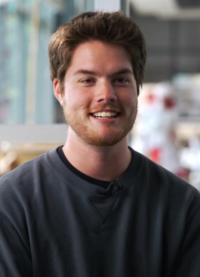 Student talking to camera